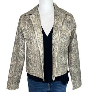 DCC Jacket Faux Snakeskin Button Up Cropped Cream Black Snake Print Medium M